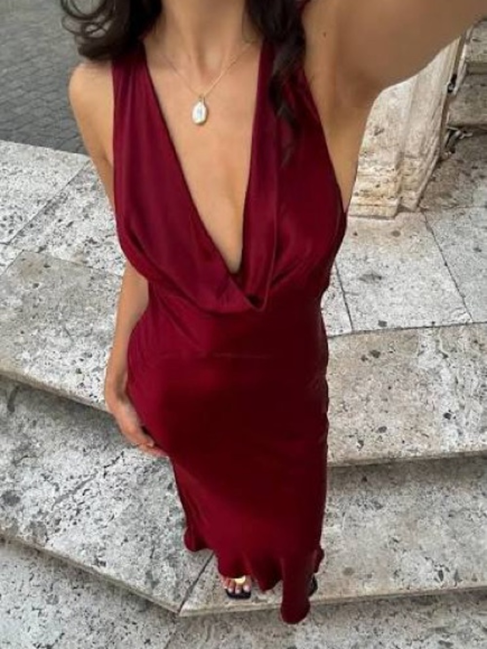 Meshki Deep Wine Red Midi Dress